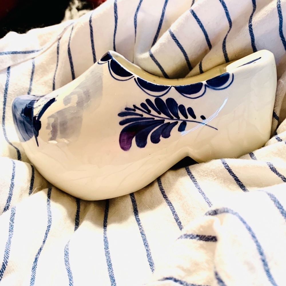 Vintage Delft Ceramic Wooden Shoe from Holland.